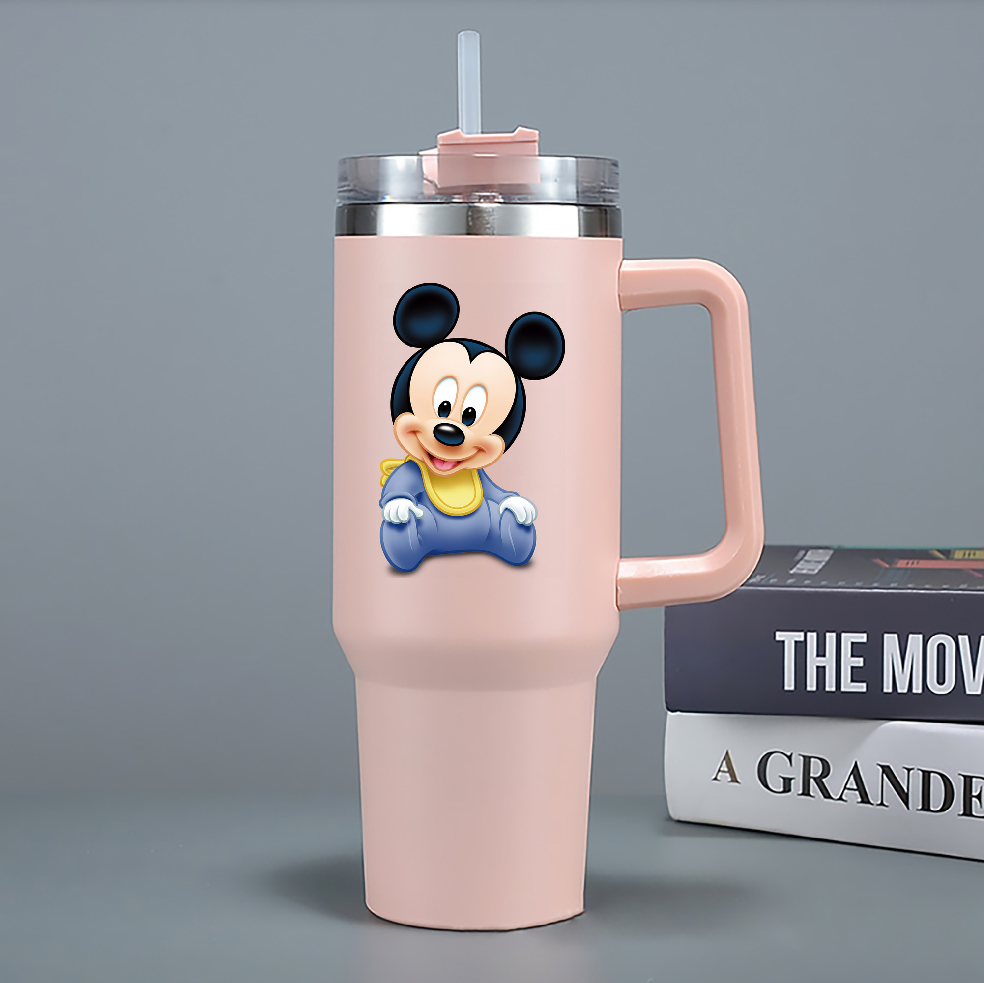 （画像用） ミッキーマウス Mickey Mouse 1200mL車用タンブラー - クリスタルステッカー（プラスチックストロー付き）